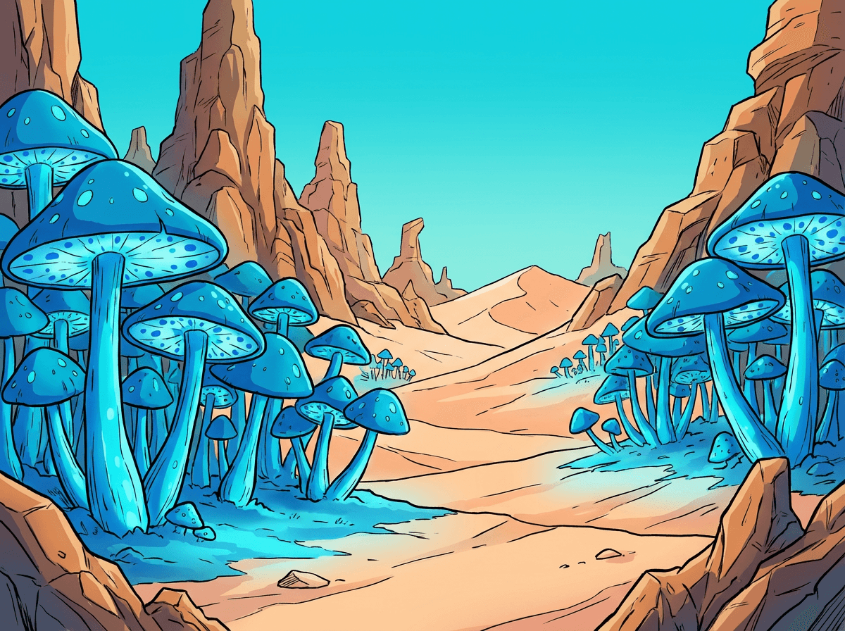 Desert Landscapes and Blue Mushroom Forests