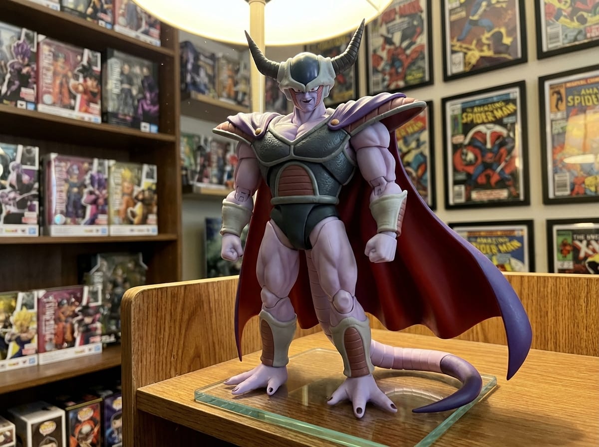 Premium King Cold action figure with black horns and purple face, towering over other figures in a collector