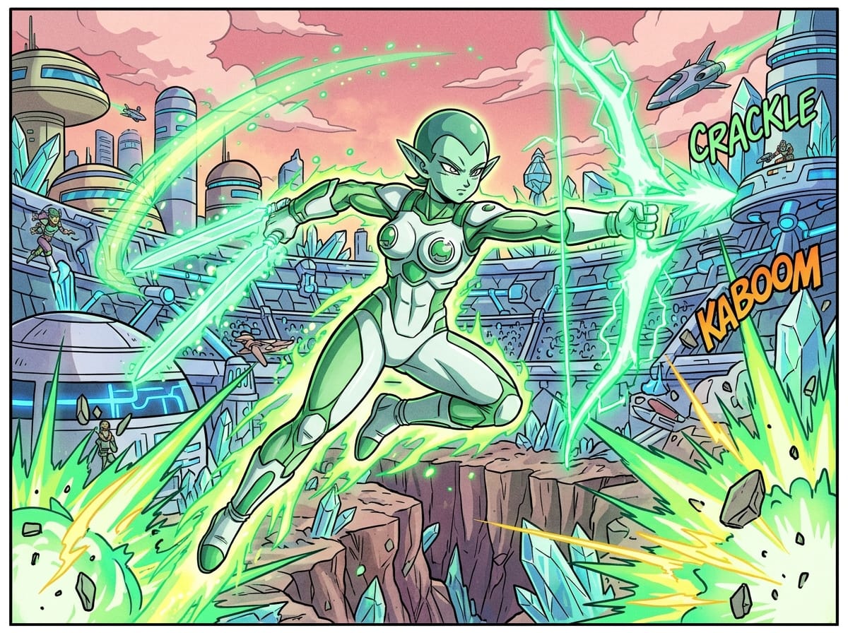 Unique Green Energy Weaponry and Combat Style